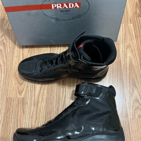 Prada Black High-Top Sneakers with Red Accent - Picture 4 of 7